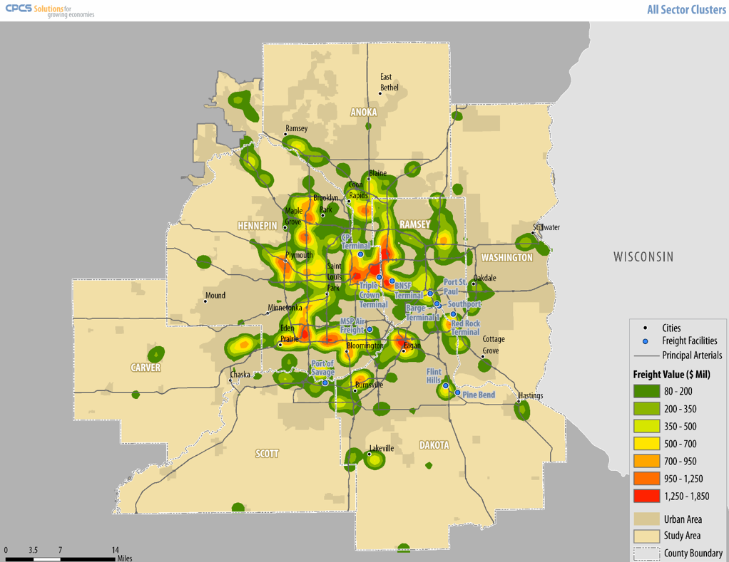 Freight value distribution in the Twin Cities region of Minnesota for the manufacturing sector